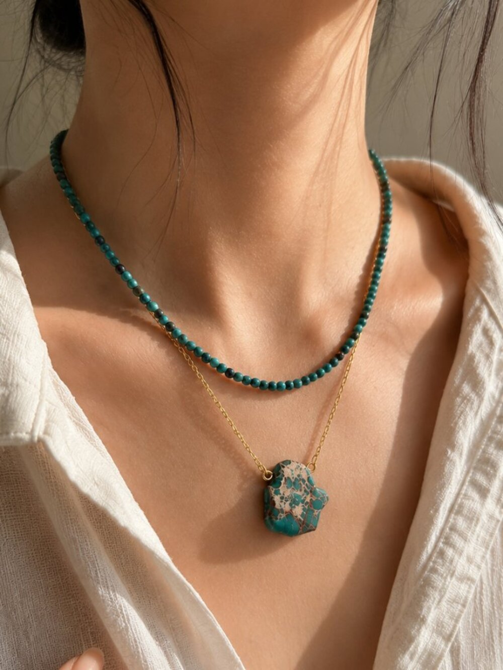 Hidden Oasis OOAK Turquoise Necklace | Tiny Hubei Turquoise Beads